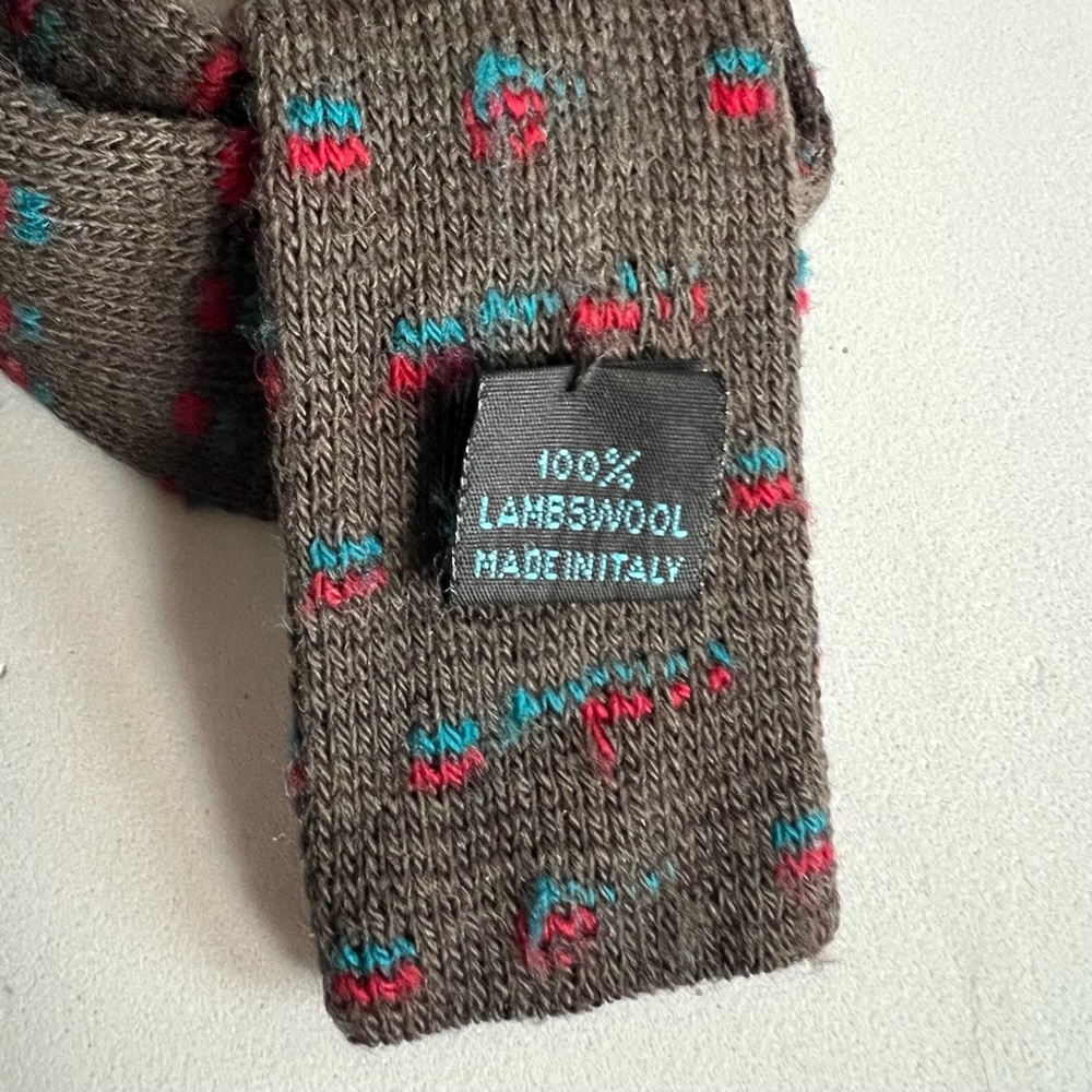 Brown Wool Knit Tie with Red and Blue Accents